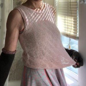 John Bull of London White Cotton/Silk Open Knitted Sleeveless Top, Size M